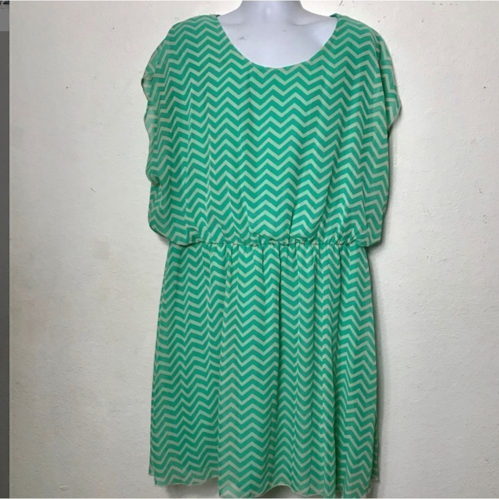 NWOT Tacera A-Line Dress Chevron Turquoise